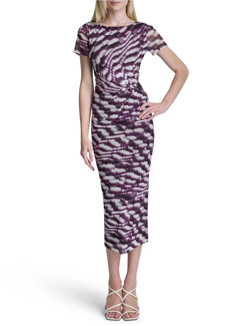 DKNY Purple Patterned Midi Dress